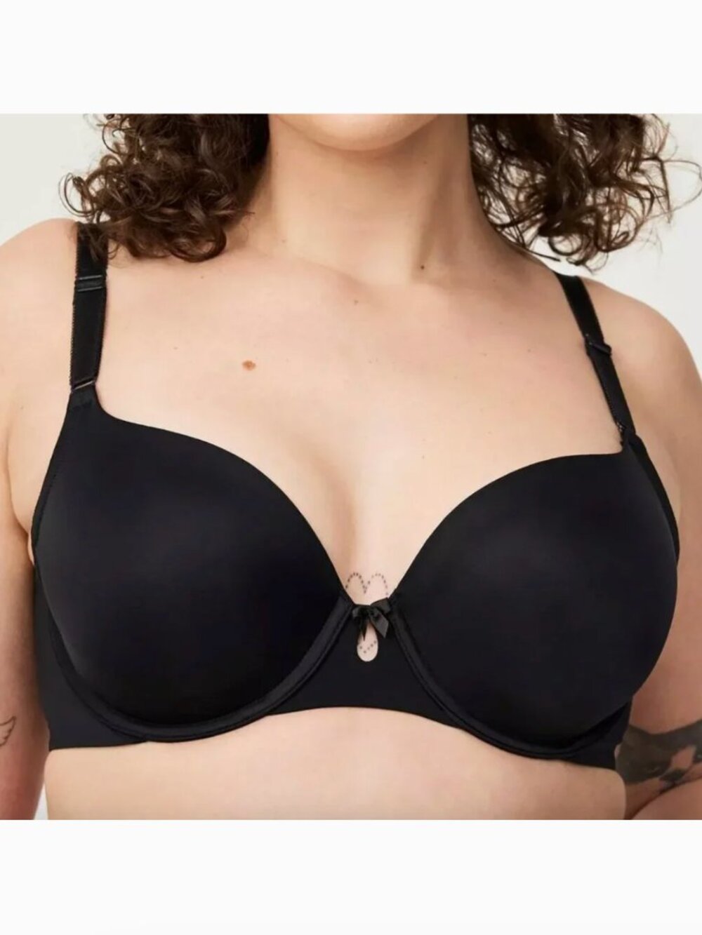 TORRID Plus Size Perfect T-Shirt Bra Solid Black Bow w/ Cutout Underwire 44DDD